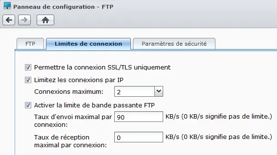 Limites de connexion du FTP