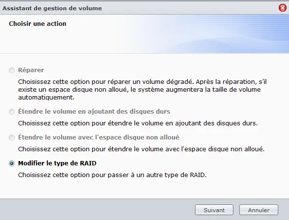 Modifier le type de RAID du NAS Synology