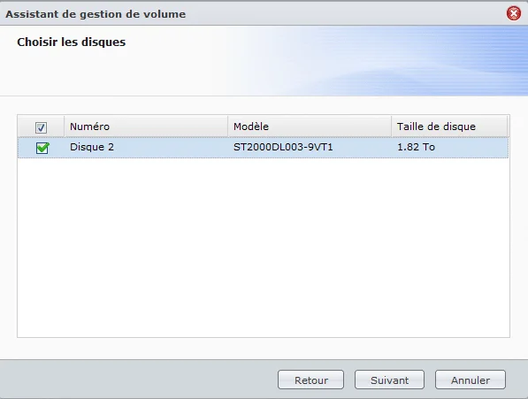 Sélection du nouveau disque dur pour le rajouter au RAID 1
