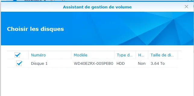 sélection du nouveau disque dur