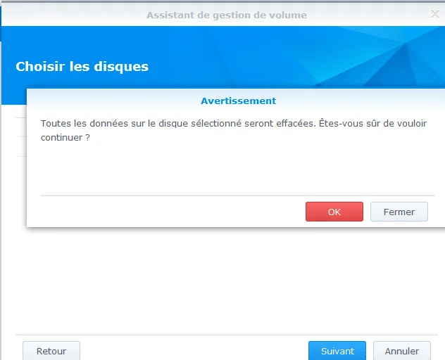 validation pour réparer le volume RAID 1 sous DSM