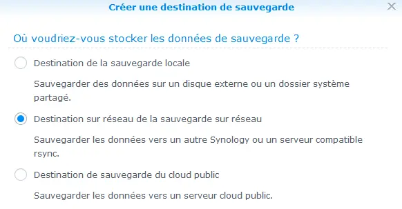 Destination sur réseau de la sauvegarde sur réseau