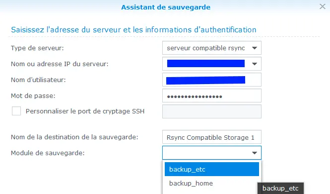 Assistant de sauvegarde du NAS Synology