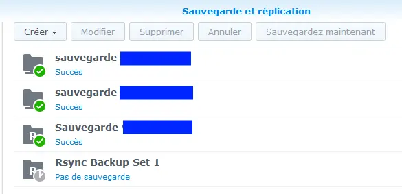 Résumé des tâches de sauvegardes des données