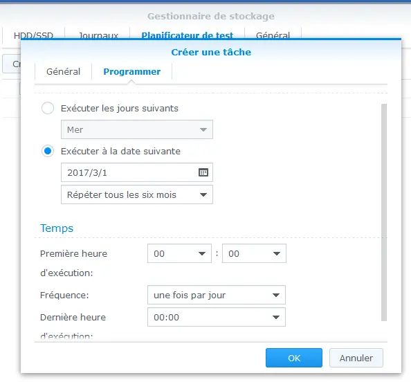 Planifier le test smart étendu des disques