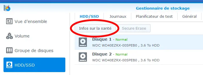 Infos sur la santé des disques avec SMART