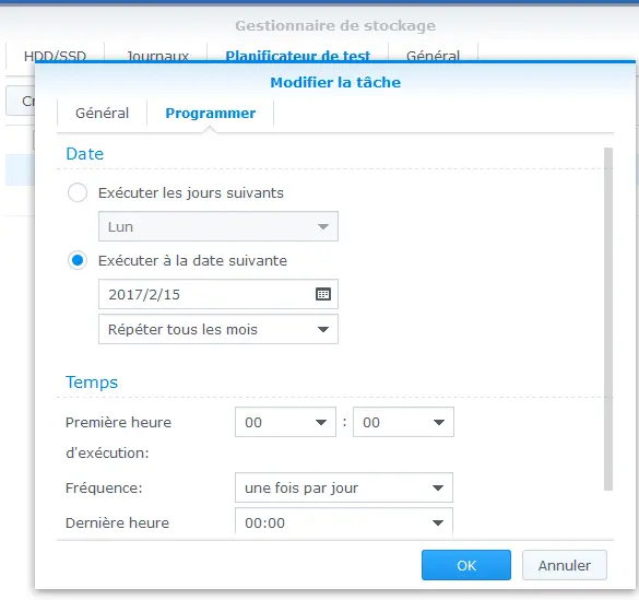 Planifier le test smart rapide des disques