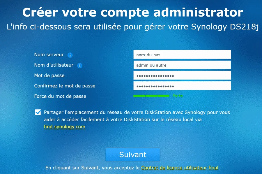 Création de compte administrateur dans le DSM