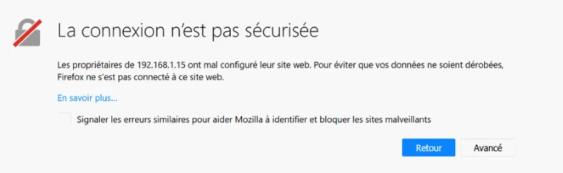 Connexion du navigateur https avec un certificat autosigné