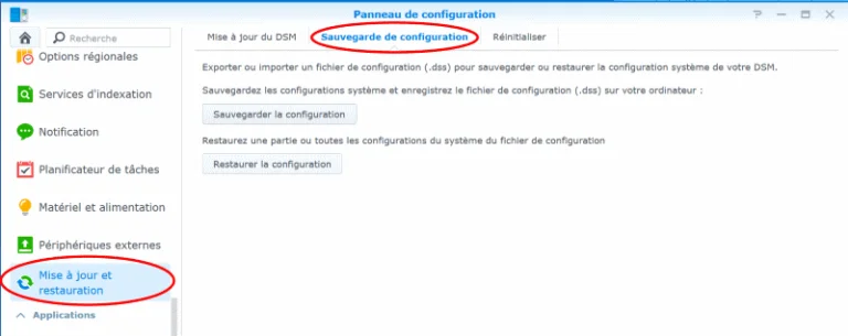 Sauvegarde de configuration depuis le DSM