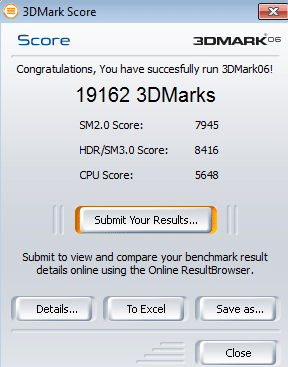 Résultat 3DMark 2006 GTX260+ overclockée
