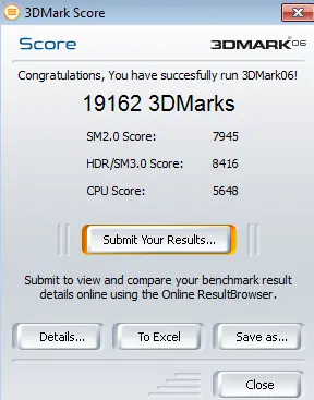 Résultat 3DMark 2006 GTX260+ overclockée