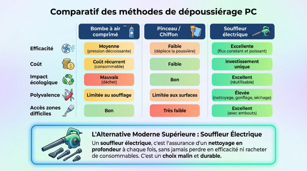 Tableau de comparatif des méthodes de dépoussiérage